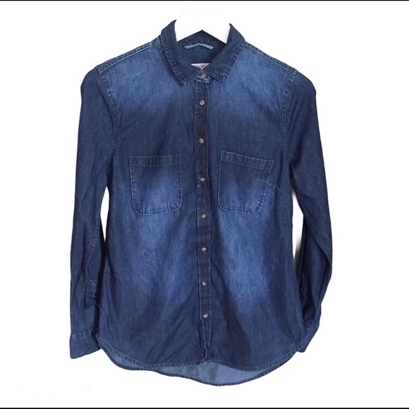 MERONA Jean Button Down Shirt With Front Pocket Detail Denim Blue Size Small - Picture 5 of 10